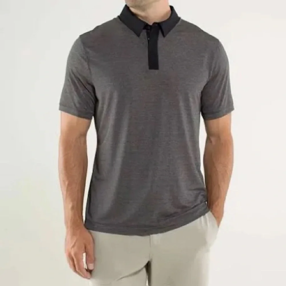 Lululemon Mens Performance Polo Shirt Gray Black Lightweight - Picture 1 of 9